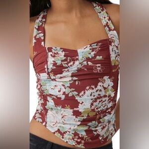 Free People Ginger Snap Top Brown Cinnamon Floral Crossback Women’s Size XL